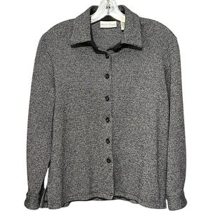 Draper’s & Damon’s Petites Black White Houndstooth Button-Front Knit Jacket Med